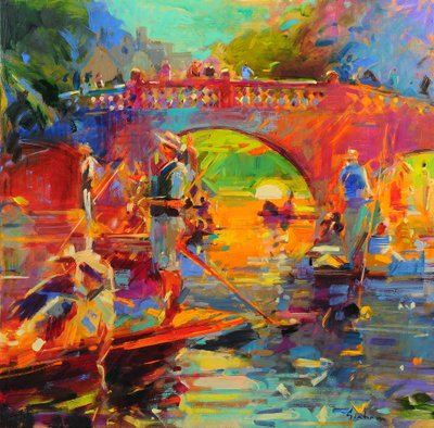 Punts, Clare Bridge by Peter Graham (Contemporary)