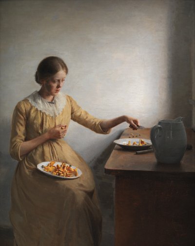 A Young Girl Preparing Chanterelles by Peter Vilhelm Ilsted