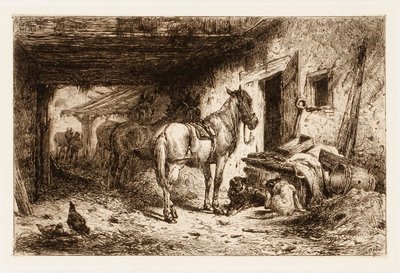 Untitled (horses and stable yard) by Peter Moran