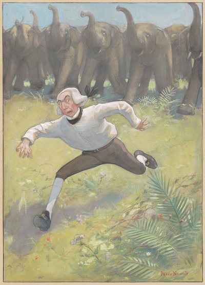 Man Running from Elephants by Peter Newell