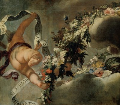 Putto with Garland and Banner by Peter Strudel