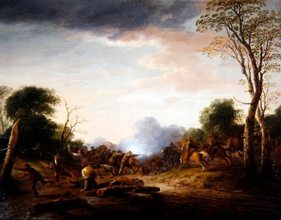 An Ambush in a Wooded Landscape by Peter de Bloot