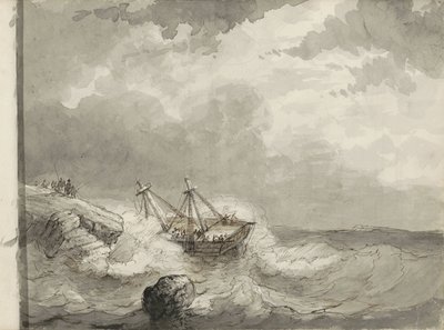 Shipwreck on a Rocky Coast by Petrus Johannes Schotel (circle of)