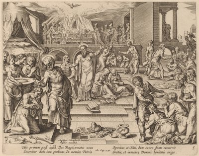 Many are Baptized by Philip Galle after Maerten van Heemskerck