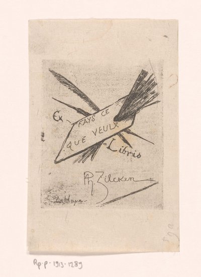 Ex Libris with Pens, Brushes, and Palette by Philip Zilcken
