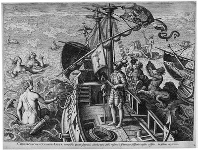 Christopher Columbus Ligur Americae Retectio, 1591 by Philipp Galle