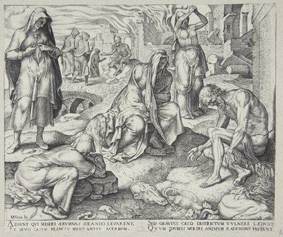 Job sitting on the dunghill by Philips Galle