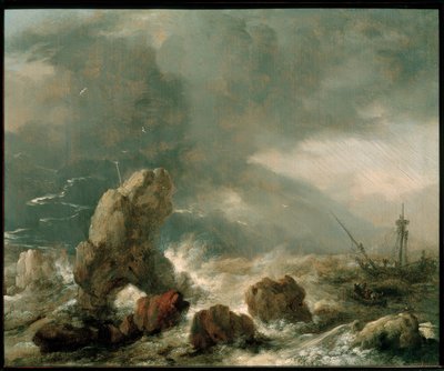 Stormy Sea with Three Ships in Distress by Philips Wouwerman