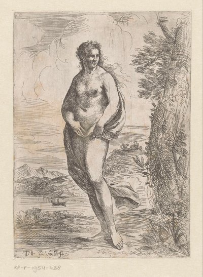 Standing Naked Woman in Landscape by Pier Francesco Mola