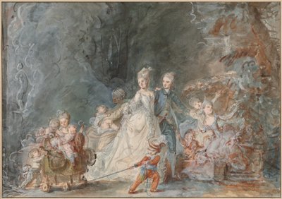 Family Promenade in the Park by Pierre Antoine Baudouin