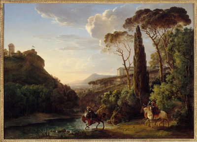 Italian landscape with three knights by Pierre Athanase Chauvin