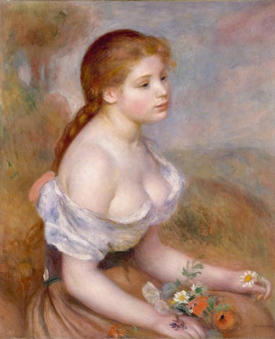 A Young Girl with Daisies by Pierre Auguste Renoir