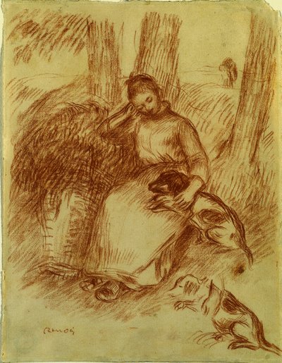 Peasant Girl with Dog by Pierre Auguste Renoir