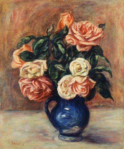 Roses in a Blue Vase by Pierre Auguste Renoir