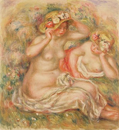 Two Nudes Wearing Hats by Pierre Auguste Renoir
