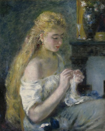Woman Crocheting by Pierre Auguste Renoir