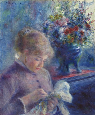 Young Woman Sewing by Pierre Auguste Renoir