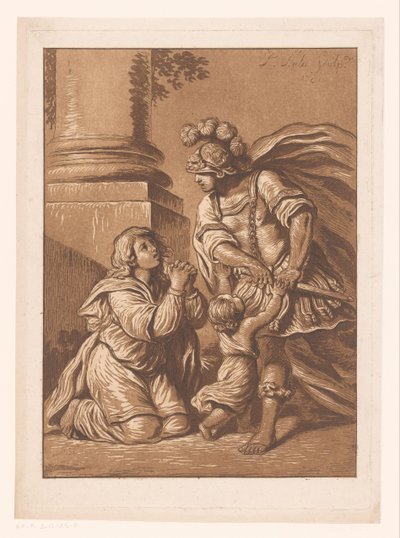 Threatening Soldier with Pleading Woman and Child by Pierre Lelu