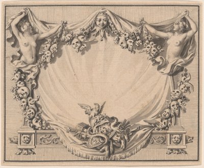A Cartouche with Theater Masks by Pierre Philippe Choffard