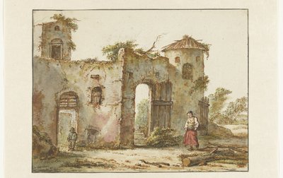 Dilapidated Building with a Wood Gatherer on the Right by Pieter Bartholomeusz. Barbiers