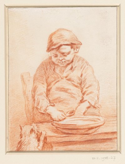 Boy Eating Porridge with Cat by Pieter Christoffel Wonder