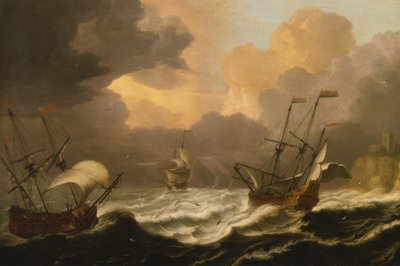 Rough Sea with Three Ships by Pieter Coopse