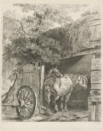 Two Horses in a Barn by Pieter Gerardus van Os