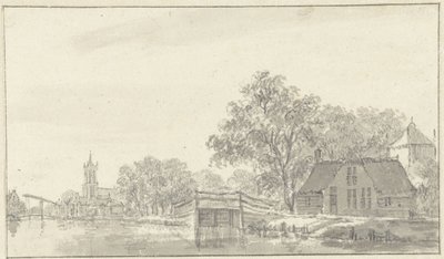 Village Scene with River by Pieter Jan van Liender