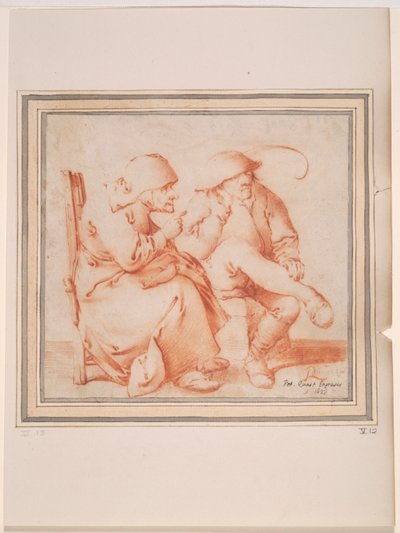 Old Peasant Couple Seated by Pieter Jansz. Quast