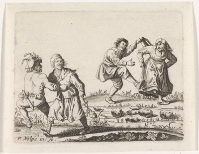 Two Dancing Peasant Couples by Pieter Nolpe