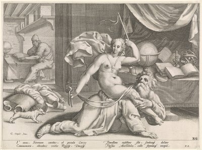 Aristotle and Phyllis by Pieter de Jode (I) (attributed to)