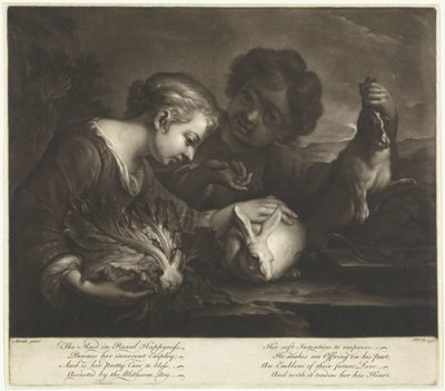 Two Children with Rabbits by Pieter van Bleeck