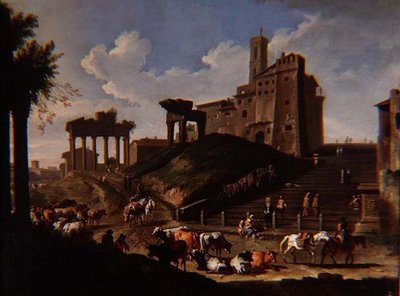 Capriccio view of the Campo Vacchino by Pieter van Bloemen