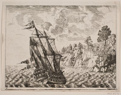 Danish Warship by Rocky Coast by Poul Isac Grønvold