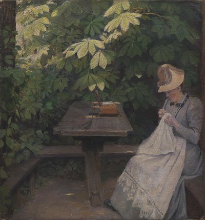 A Summer-Clad Lady in a Pavilion by Poul S. Christiansen