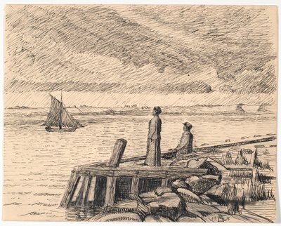 The Pier at Dyrnæs. Gray Weather by Poul S. Christiansen