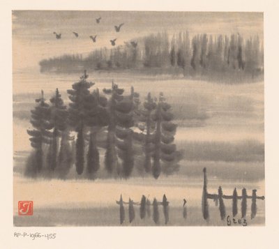 Birds Above Forest Landscape by Prosper Alphonse Isaac