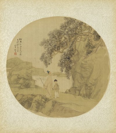Landscape with figures by Qing Dynasty Chinese School