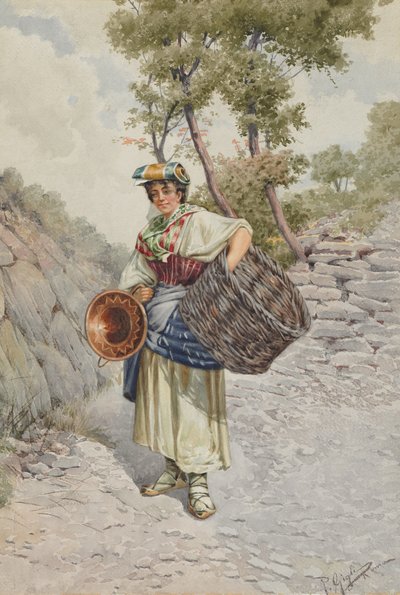 Peasant Girl on a Stony Road, 1800s by R. Gigli