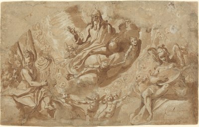 God the Father and Angels on Clouds by Raffaello Motta