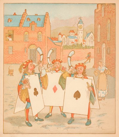Horn-blowers wearing playing cards, 1880 by Randolph Caldecott