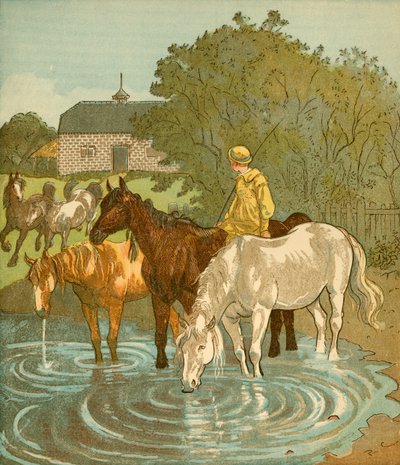 The Farmers Boy watering horses, c1881 by Randolph Caldecott