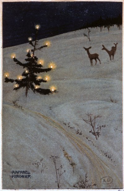 Christmas tree in the snow by Raphael Kirchner