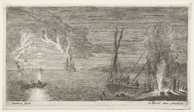 A Bonfire and Moonlight by Reinier Nooms