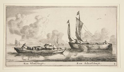 Two Boats (Een Vlotschuyt, Een Schietschuyt) by Reinier Nooms