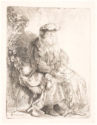 Abraham Caressing Isaac by Rembrandt van Rijn