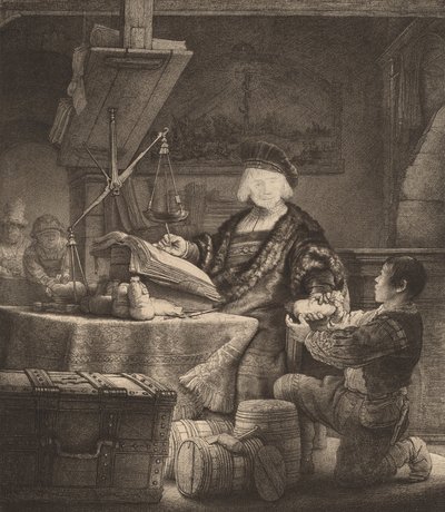 Jan Uytenbogaert, The Goldweigher by Rembrandt van Rijn