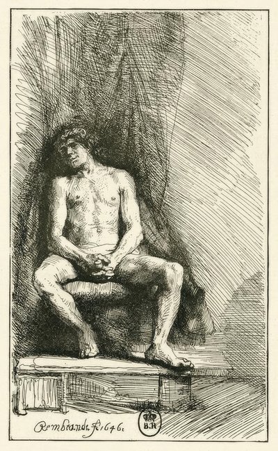 Male Nude, Sitting by Rembrandt van Rijn