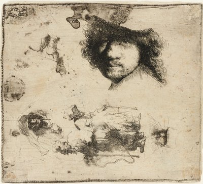 Sheet of studies by Rembrandt van Rijn