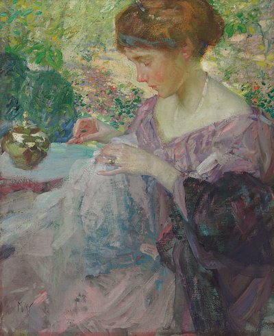 Young Woman Sewing by Richard Emil Miller